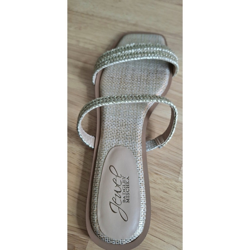 Badgley Mischka Jewel Helena Flat Summer Sandal Gold Strappy Size 8.5 - Picture 4 of 7